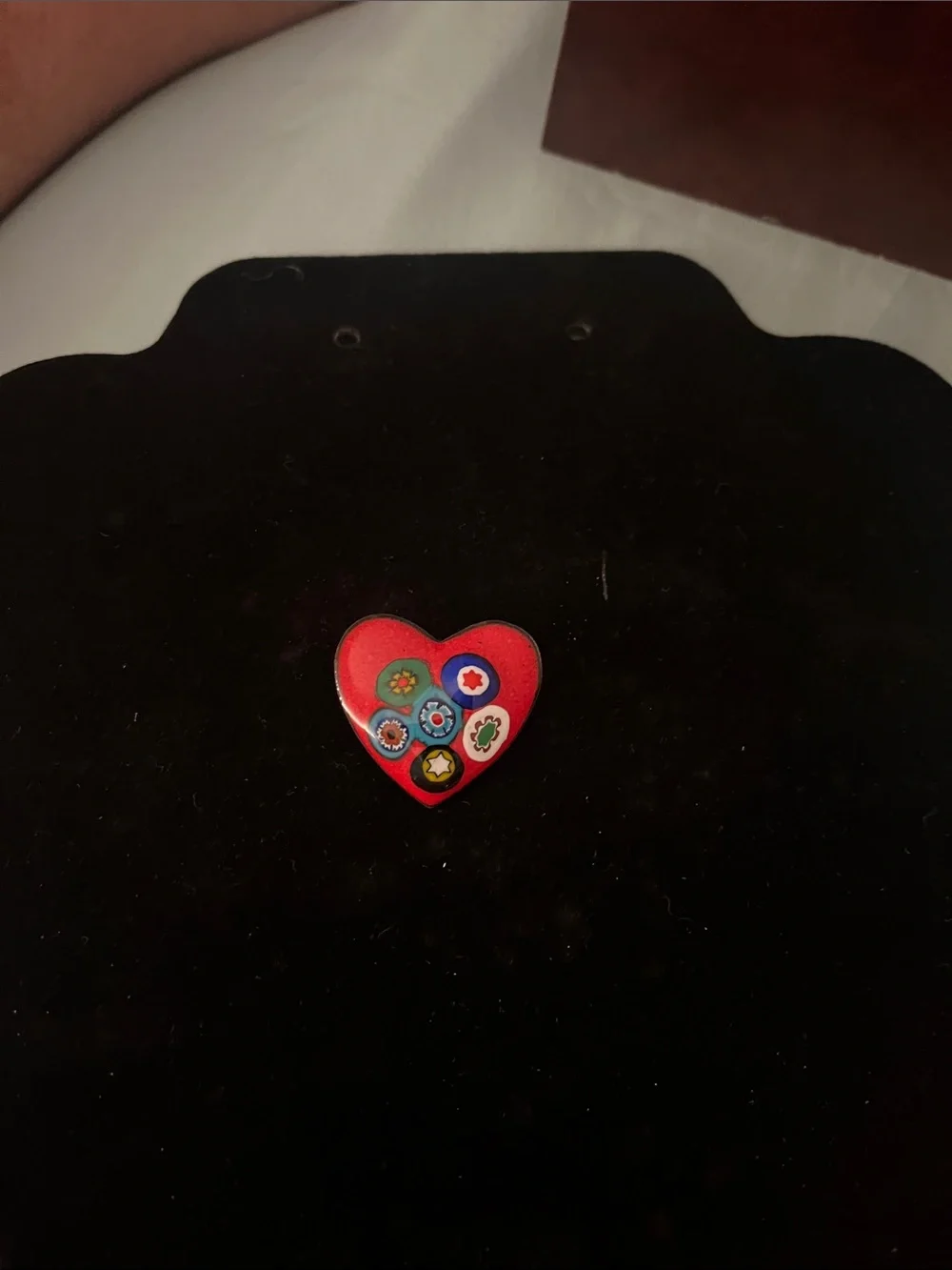 Red Heart Enamel Pin with Decorative Flower Accents - Women Accessories